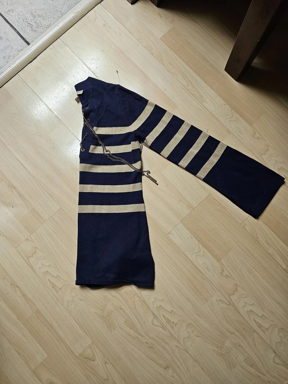 LMichael Kors Chain Lace-Up Metallic Striped Sweater - Size [Talla..S]